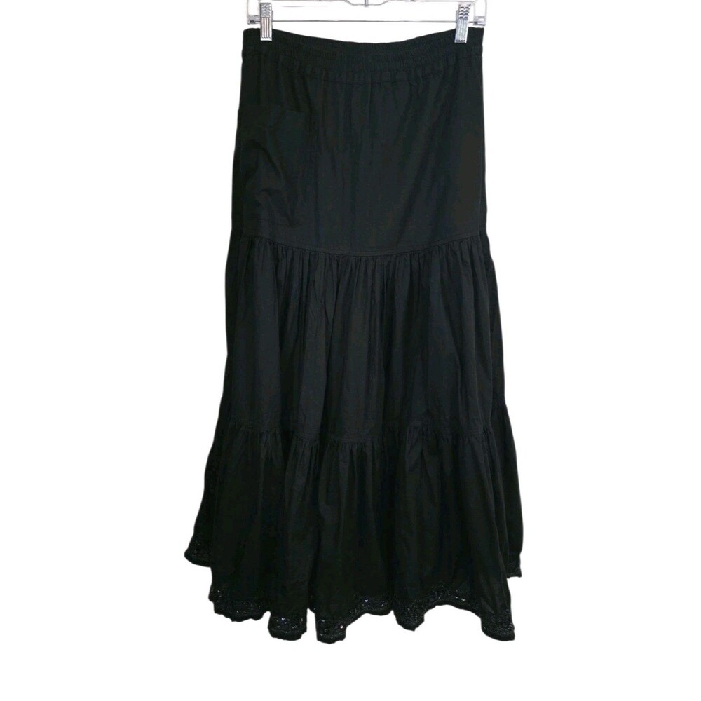 Eskandar Skirt Womans *0 4-8 Black Boho Embroidered Sequin Tiered Lagenlook